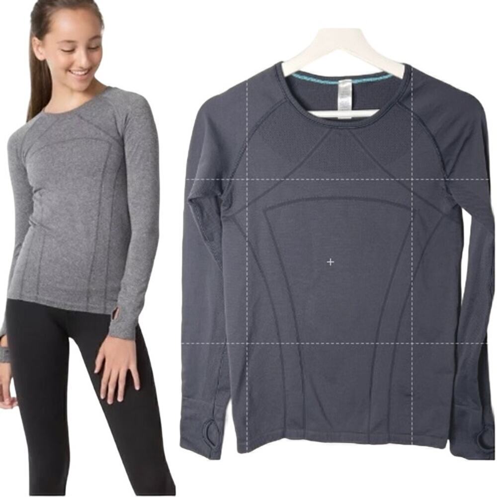 Ivivva Fly Tech Fitted Long Sleeve Roundneck T-Shirt Black Kids Girl's Size 14